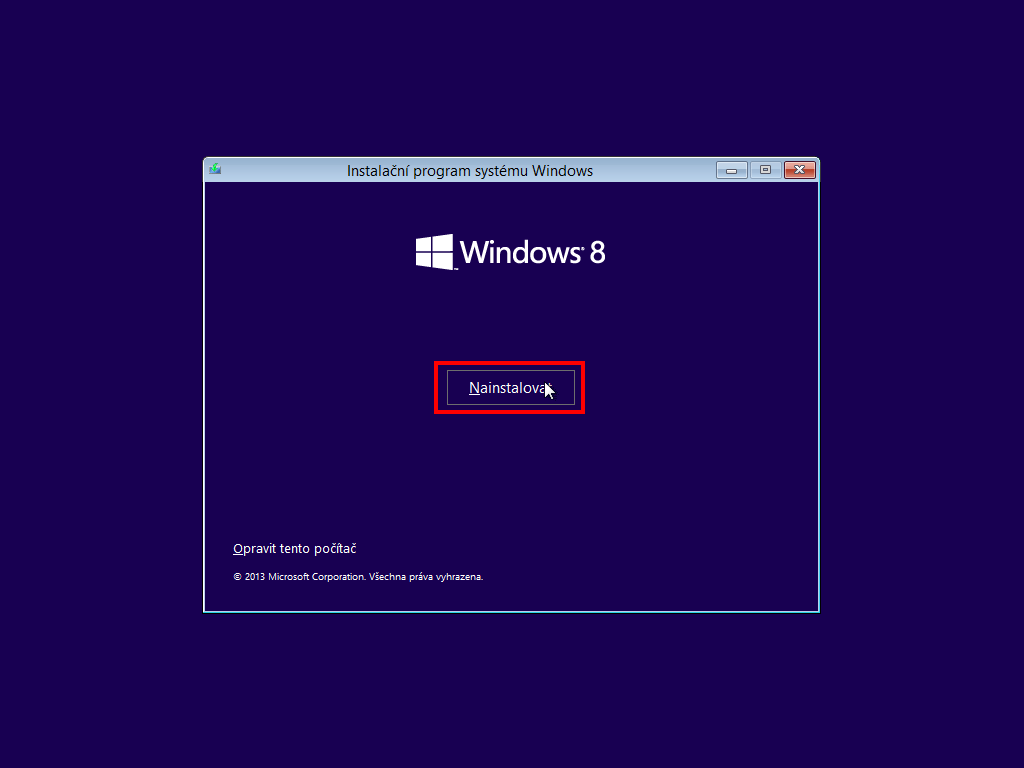 instalační obrazovka windows 8.1